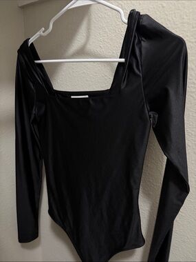Aritzia Black Long-Sleeve Square Neck Bodysuit